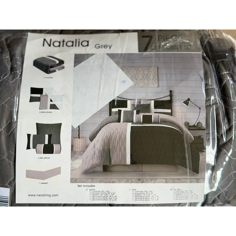NEW! Nanshing Natalia / Stratford Park Palmira 7PC Comforter Set Cal King Grey